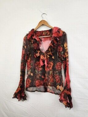 y2k Silk Ruffle Sheer Blouse